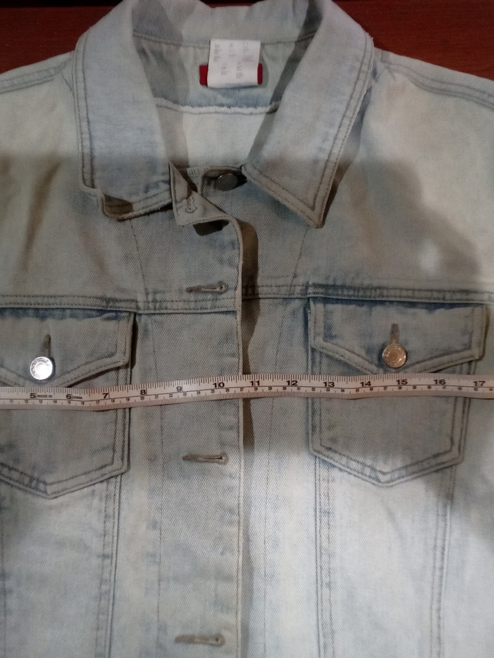 Measurements Added! Esprit Pale Blue Denim Jacket with Button Flap Pockets - Picture 7 of 10